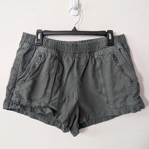Aerie Dark Green Boardwalk Women's Cotton Shorts Zipper Detail Size L